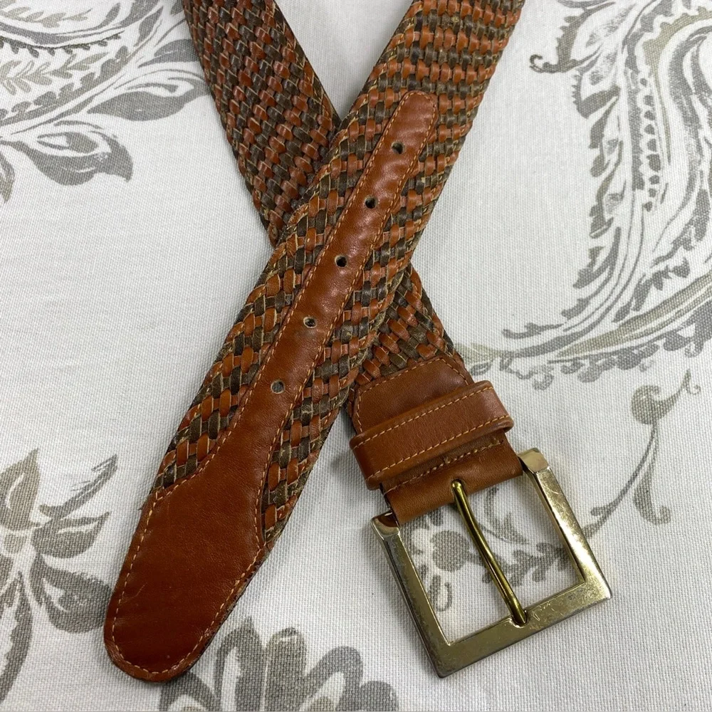 vintage STEERHIDE western‎  laced brown leather belt COWBOY rodeo